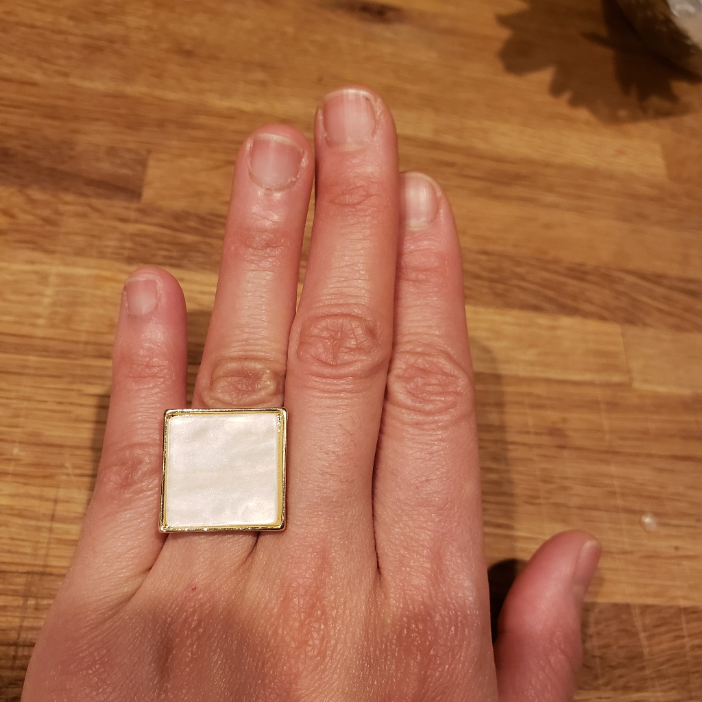Last 1!! Mother Of Pearl/ Seashell Resin Statement Square Golden Ring